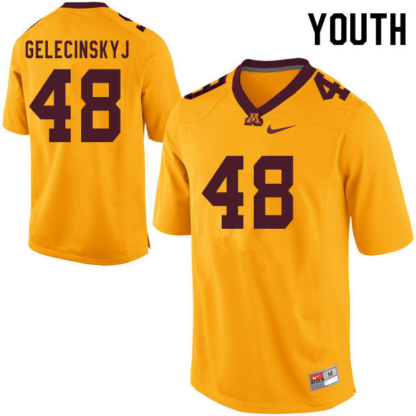 Youth #48 Anders Gelecinskyj Minnesota Golden Gophers College Football Jerseys Sale-Yellow - Click Image to Close
